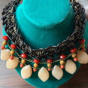 Coldwater Creek Leather, Stone, and Chain Statement Necklace
